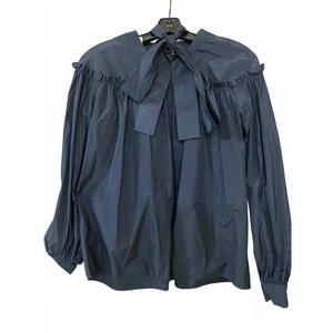 NEW ODEEH three square shirring ribbon blouse in navy